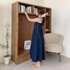 New Arrivals Open Run Women Denim Long Dress Cotton Flare Shoulder Strap Pin Tux