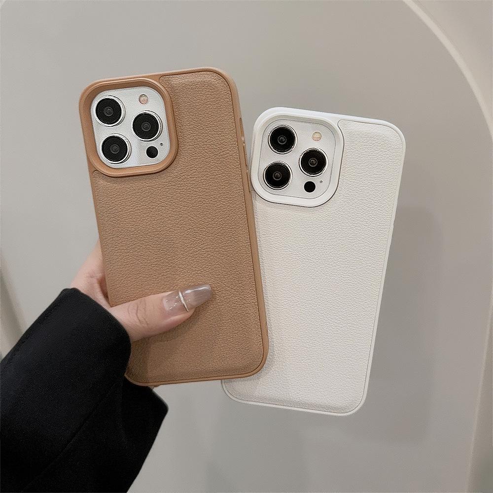 High-end khaki color suitable for Apple 17 phone case iPhone 16 Pro Max autumn and winter leather 11 solid color 13 hard 14