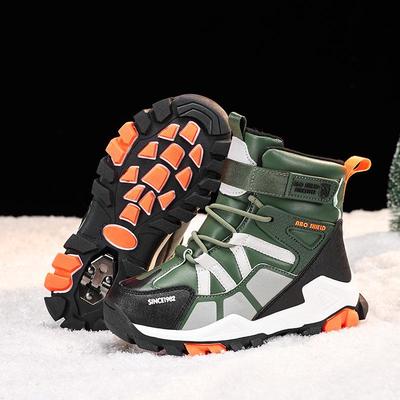 Bottes d'hiver chaudes en coton pour enfants, doublées de velours épais, avec griffes en acier, pour garçons et filles.