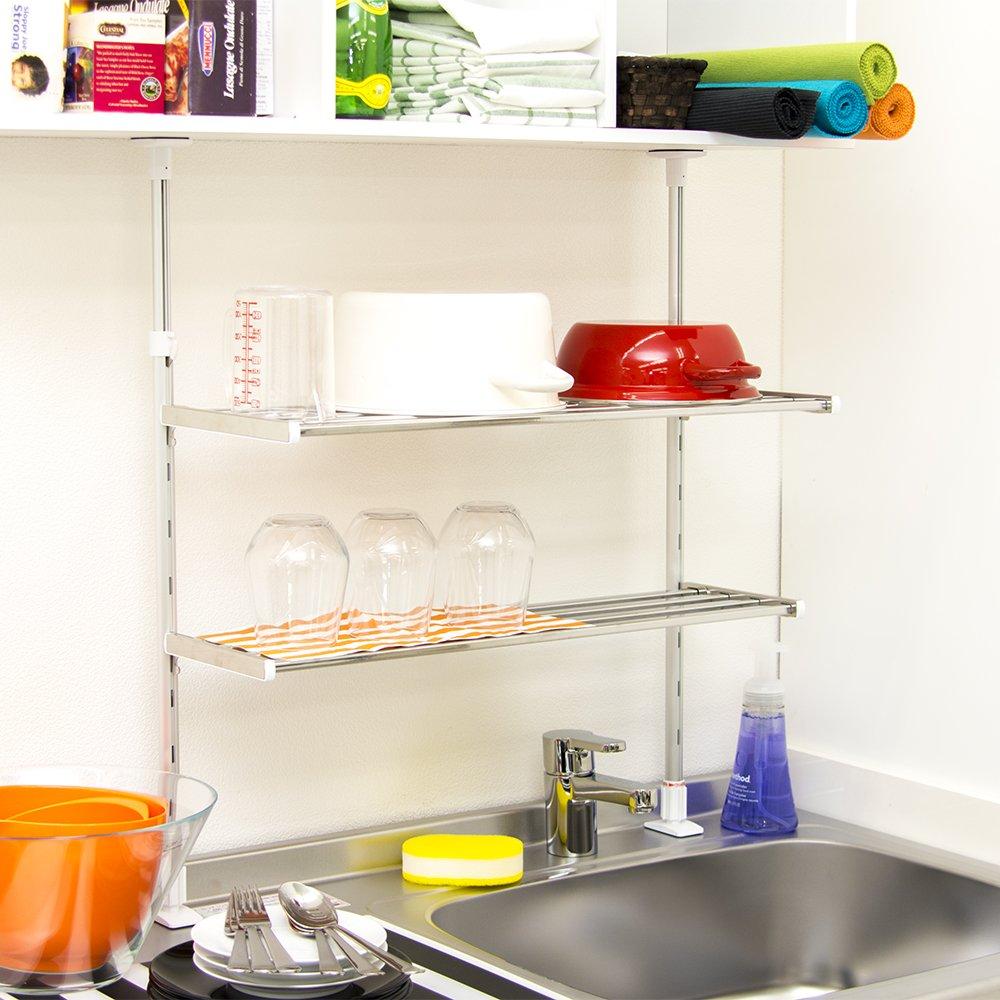 TAKUBO Takubo Draining Shelf Series, 2-Tier Tension Shelf, 60cm Wide, Silver, TP2-60