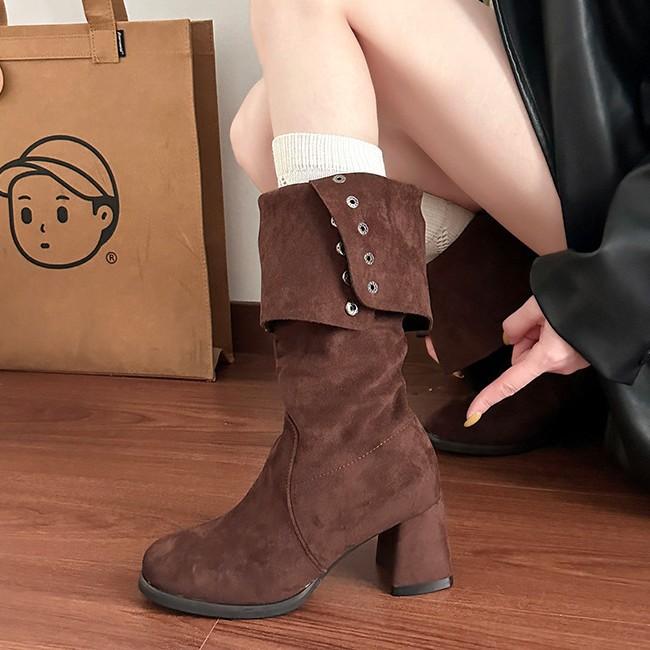Versatile Design Thick Heel Tall Knight Boots Women's Autumn and Winter Retro Suede High Heel Boots Maillard Fashion Boots