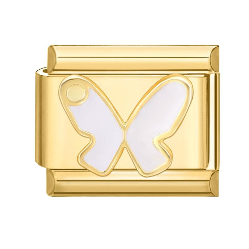 New Y2K Gold Color Butterfly Moon Bow Shell Star Pearl Pendant Italian Charm Link Fit 9mm Stainless Steel Bracelet DIY Making