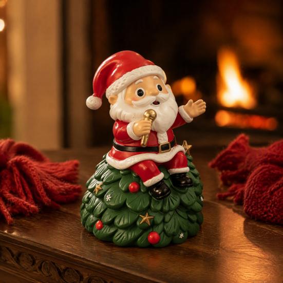 Cartoon Santa Sculpture Christmas Singing Claus Figurine,Cartoon Saxophone Resin Xmas Decor Statue, Festive Sitting Desktop Decoration Desk