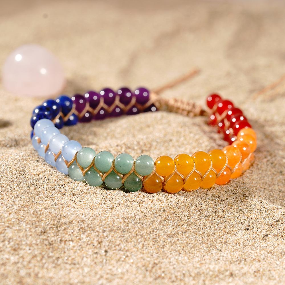 7 Chakra Healing Crystal Bracelet, Om Symbol Natural Stone Beaded Bracelet for Meditatio