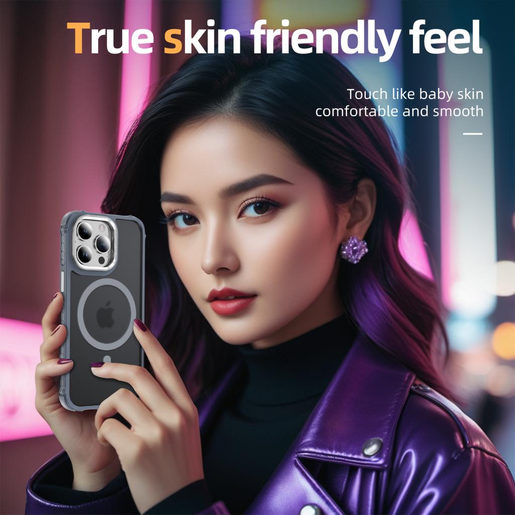 For iPhone 12 Pro/12 Case with Lens Kickstand Matte Phone Back Cover Compatible with MagSafe