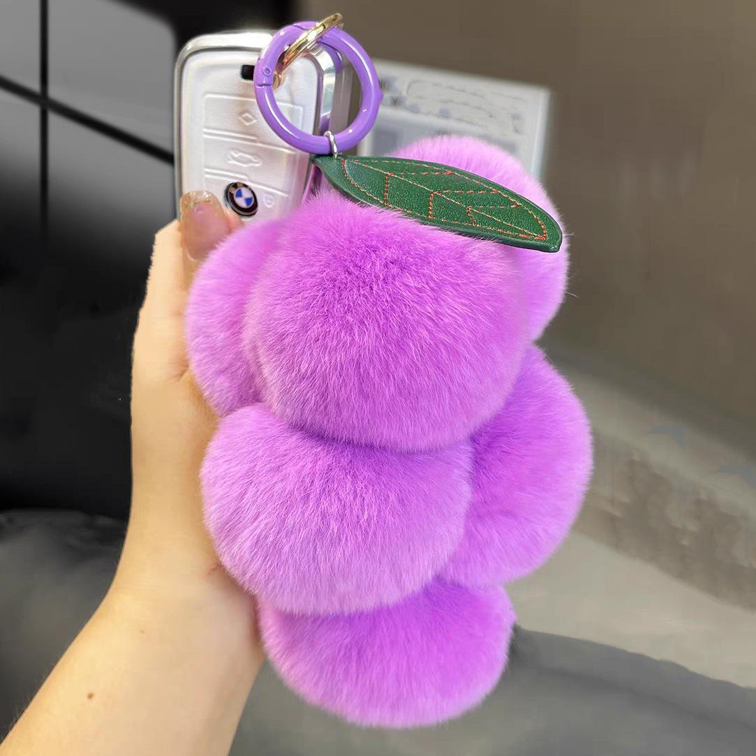 

Purple Grape Rex Rabbit Fur Keychain - Cute Plush Ball Bag Charm for Women темно-фіолетовий колір