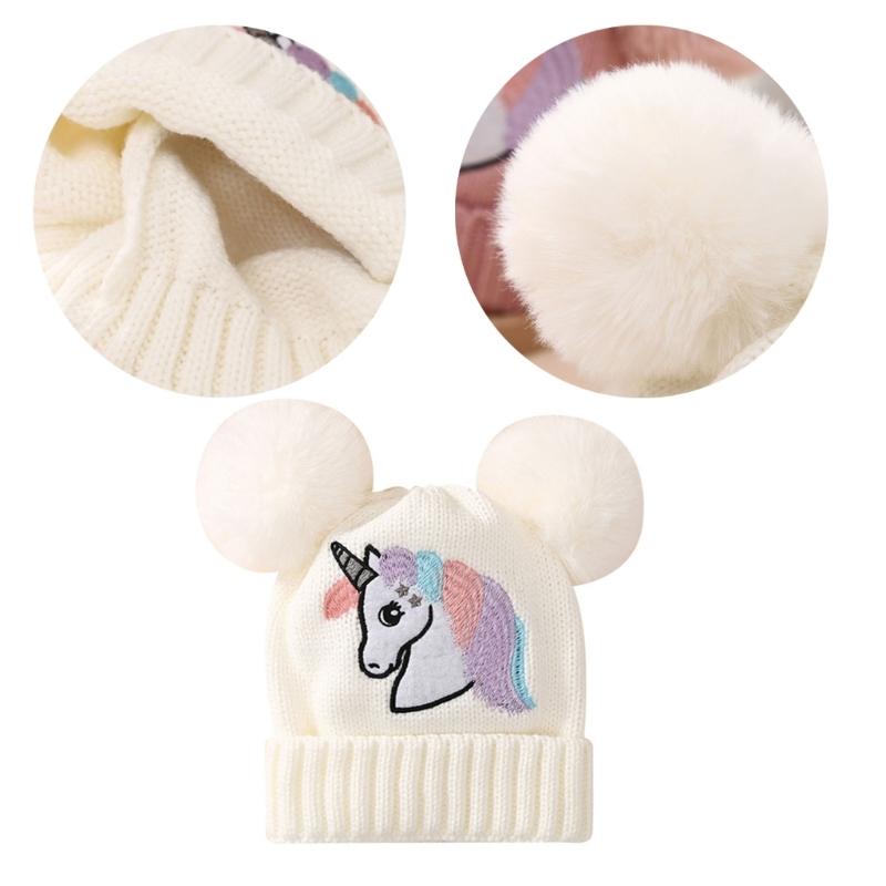 Baby Girl Hat Knit Baby Winter Hat Cute Baby Beanies for Girls Thick Warm Toddlers Double Pompoms Cap for 1-4 Yeas Old