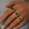 Attractive Green Square Cubic Zirconia Inlaid Ring Waterproof 316L Stainless Steel Women Charming Daily Zircon
