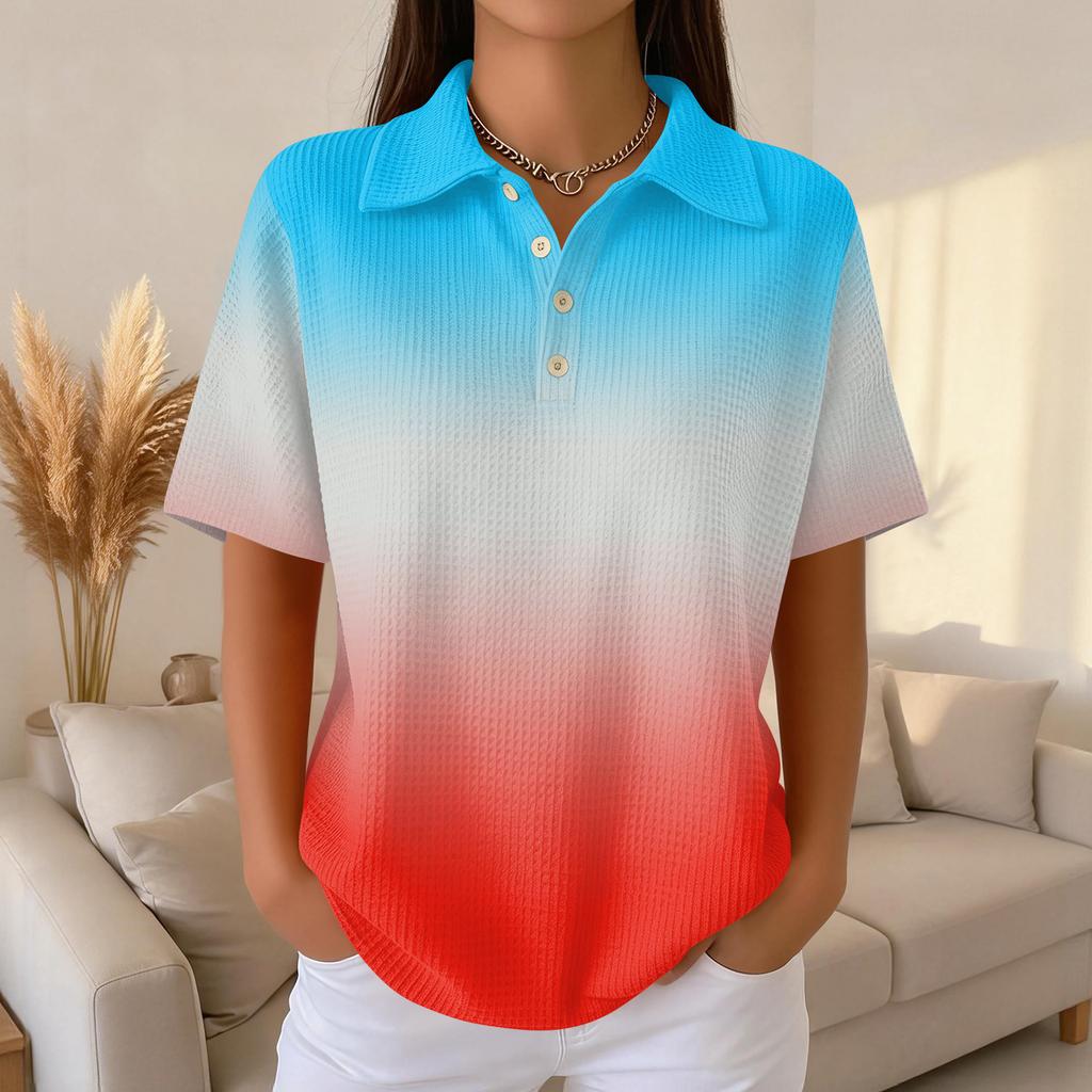 Women's Fashion Casual Lapel Short Sleeve Color Shirt Women's Up Tops