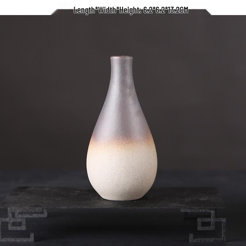 Zen Retro Ceramic Vase: Simple Antique Pottery for Dried Flowers, Small Table Ornament, or Hydroponic Plant Container for Living Room.