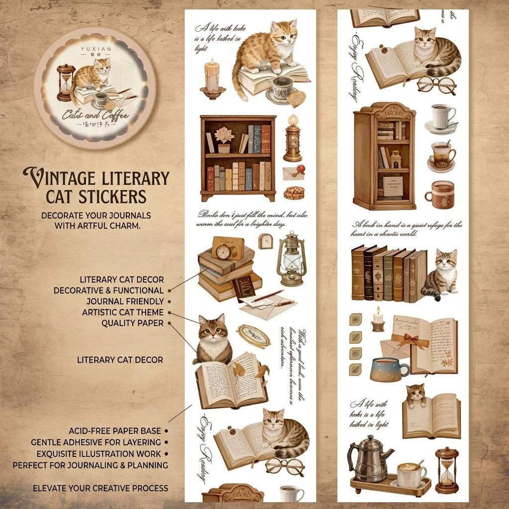 Washi Tape Retro Coffee Cat Pattern 5cmx2m for Journal Decoration Scrapbooking and DIY Crafts