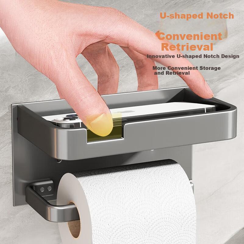 Xinpei Bathroom Tissue Box, Space Aluminum No-Drilling Tissue Dispenser, Toilet Paper Holder, Bathroom Storage Rack