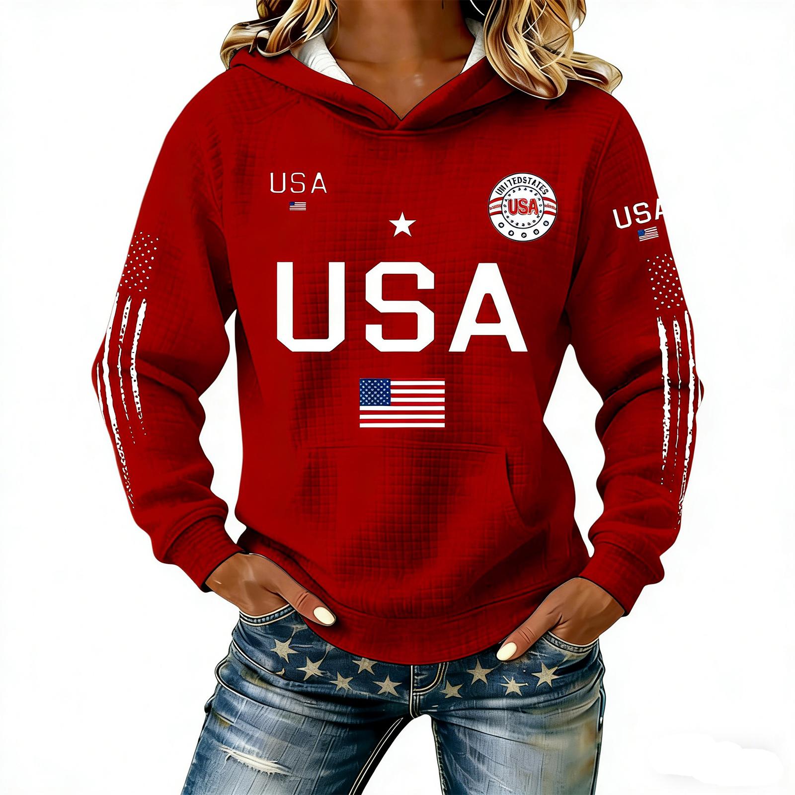 Женская толстовка с капюшоном 250-летие Флаг США 250-я Патриотическая 1776-2026 Одежда Оверсайз Толстовка M красный