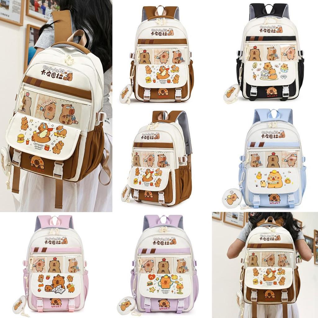 Cute Capybara Student Backpack With Comfortable Shoulder Straps And Cartoon Pattern For School And Daily Use