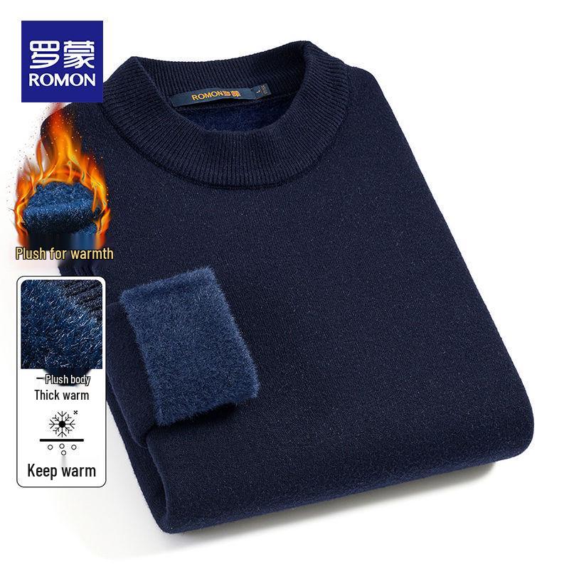 Romon Men's Fleece-Lined Crew Neck Thermal Sweater