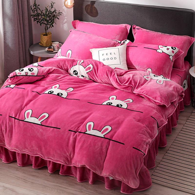 Cheap 4pcs Home Textiles Quilt Cover Winter Lace Bedding Set Soft Warm