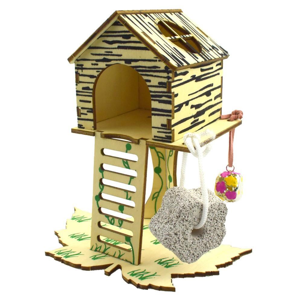 Klettergerüst für Hamster aus massivem Holz, Autohaus mit Treppe und Plattform, Nestzaun für alle Jahreszeiten.