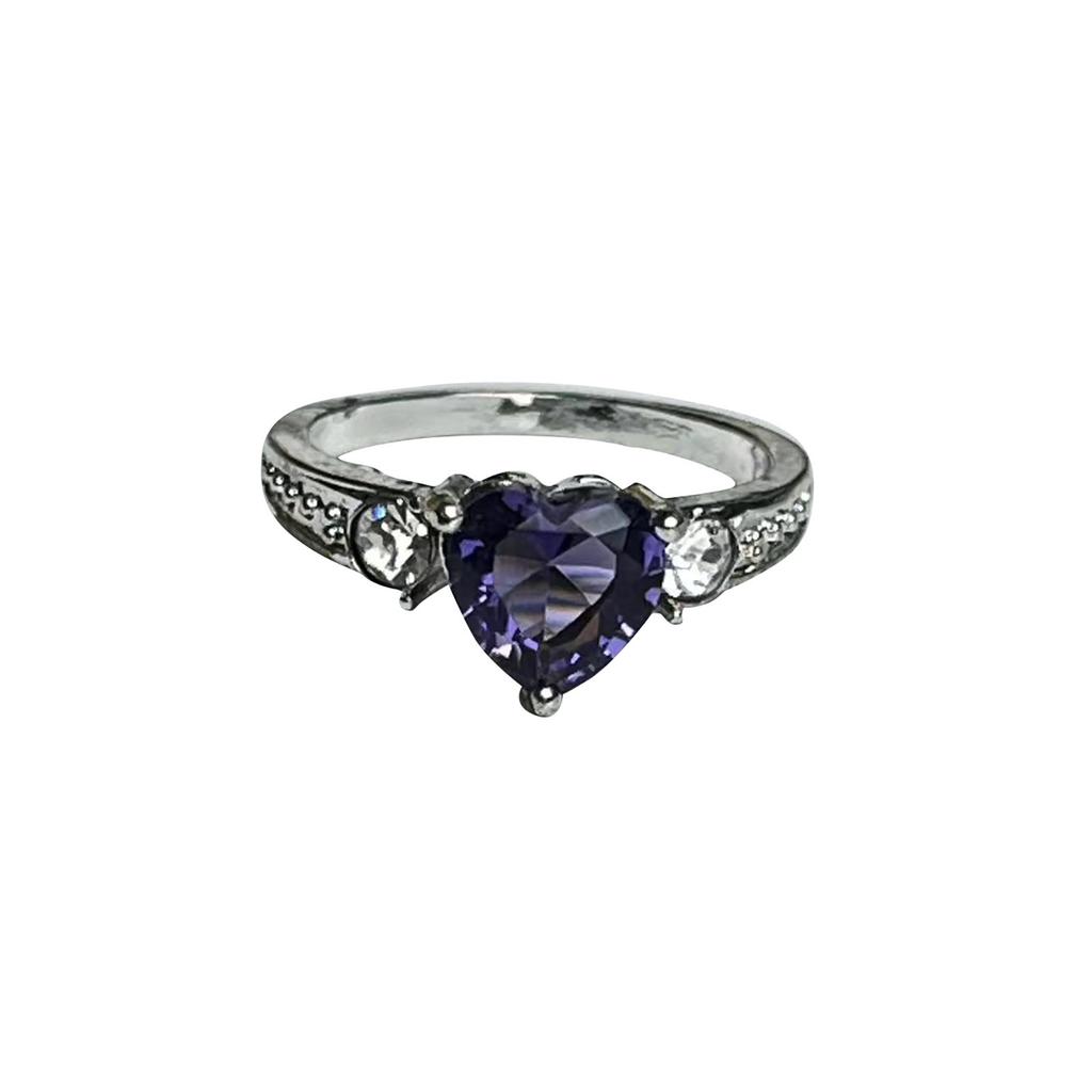 Plated Zircon Stone Ring, Luxury Micro Inlaid Heart-Shaped Simulation Diamond Ring, Engagement Wedding Band Ring For Women