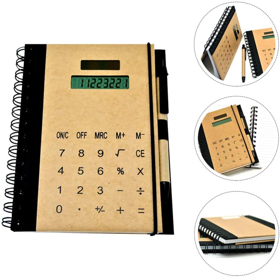 Multifunctional Spiral Notebook Solar Calculator Pen Creative Minimalist A5 Size Portable Stationery Kraft Paper Diary Notepad