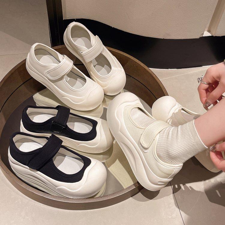 Spring and Autumn Mary Jane Women's Shoes Ugly Big Head Thick Bottom Velcro White Shoes Board Shoes