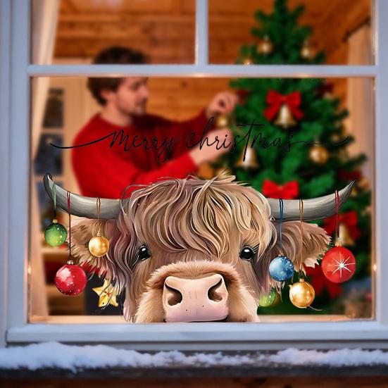Christmas Sticker Set Easy Peel Remove Cartoon Animal Shape Window Decals Home Party Festival Christmas Decoration