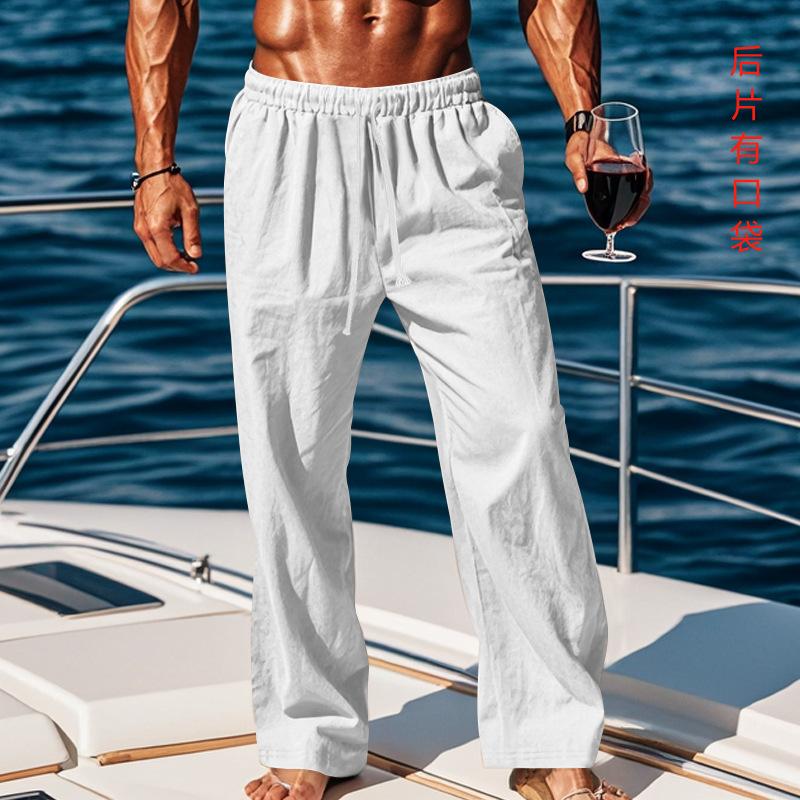 Cotton and Linen Spot Large Size Men's Pants Breathable and Sweat-absorbing Solid Color Trousers Basic Casual Wide-leg Trousers