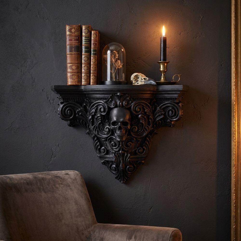 3D Printing Carved Skull Storage Shelf Vintage Style Art Skull Wall Rack Bedroom