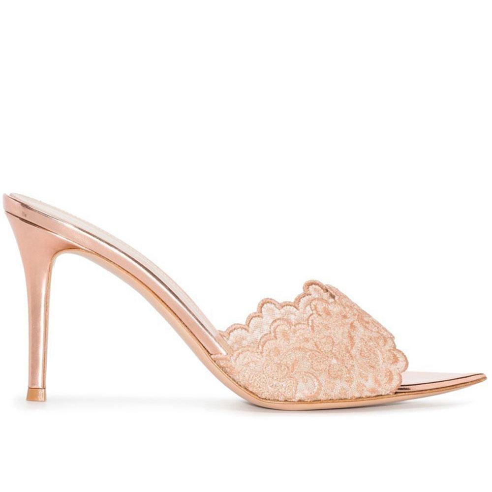 Summer Peep Toe Lace Women's Mules Sandals Elegant Chic 9cm High Heels Sexy Party Shoes Slipper Sandals