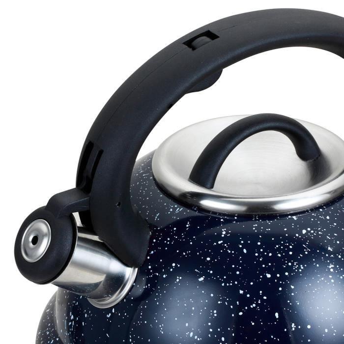 Bouilloire sifflante - ROSSETTO - 3L - Inox 18/10 - Bleu - Poignée soft touch