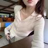 Chic lo lapel knitted sweater spring waist thin Spice girl style long-sleeved sweater temperament top