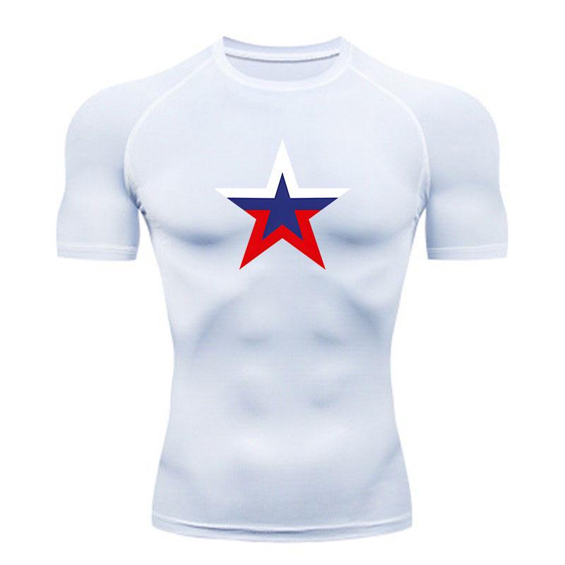 Men's Compression Sport T-Shirt, Russian Flag Star Print Qui