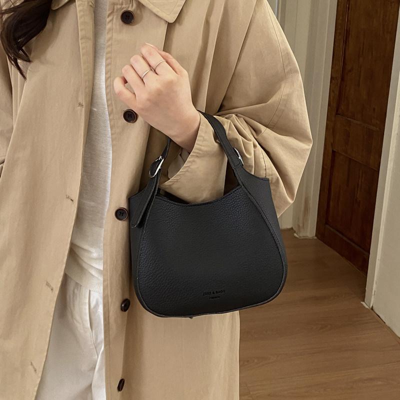 Korean Women's Bucket Bag Solid Color Vegetable Basket Shopping Handbags Simple Commuting Storage PU Crossbody Bags