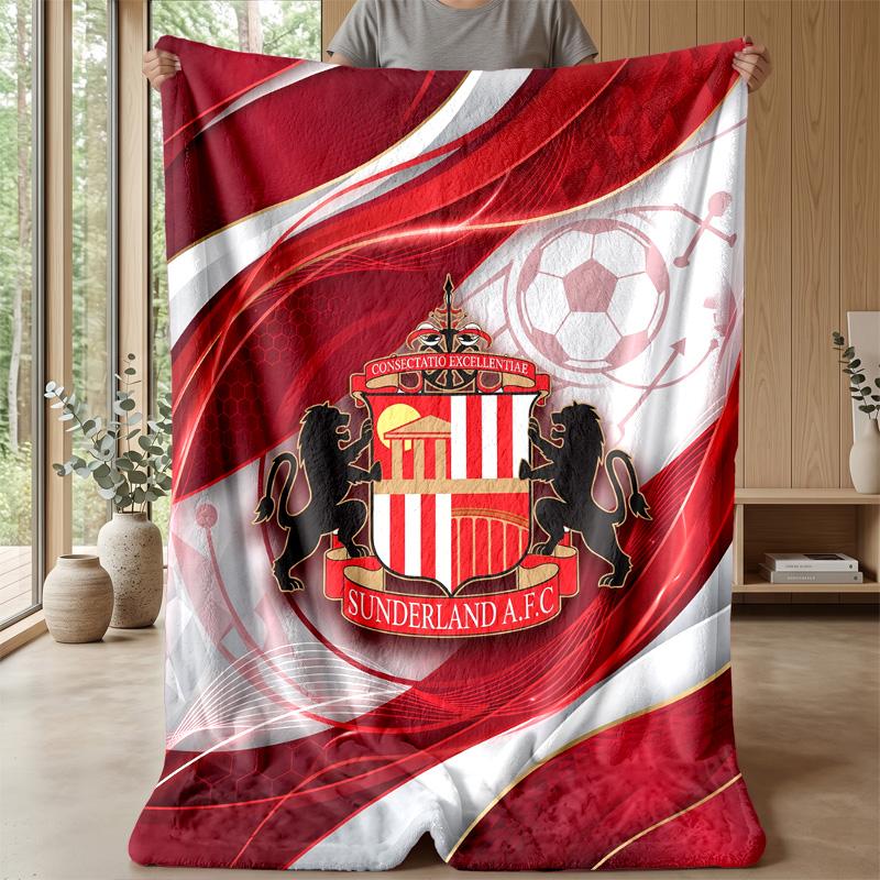 Sunderland Football Print Flannel Blanket, Soft Warm Lightweight Throw Blanket for Sofa Bed Camping
