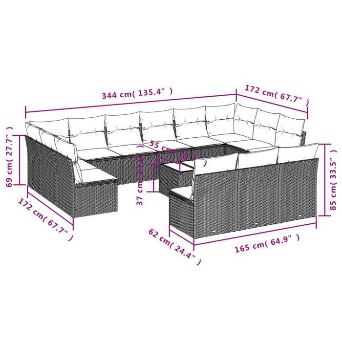 VidaXL Garden Furniture Set with Cushions 14 Pcs Black Braided Resin 3218396
