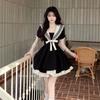 Large Size College Style A-shaped Dress Women's Summer Navy Collar Bow Short Skirt Fat MM Belly Covering and Thin Skirt