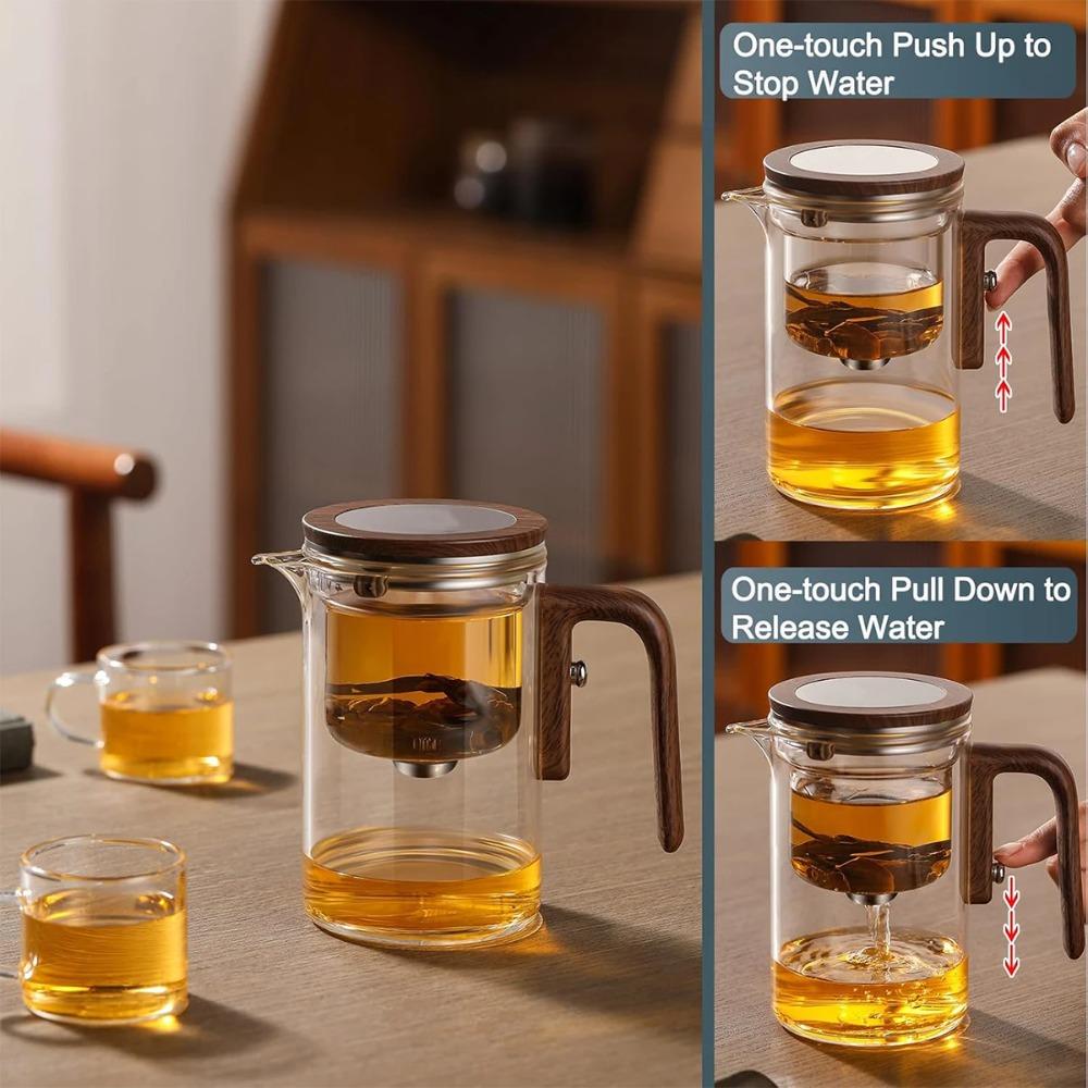 Enchanti Tea Pot with Infusers for Loose Tea 600ML with Wooden Handle One Click Switch Tea Filtration Teapots Dropshipping