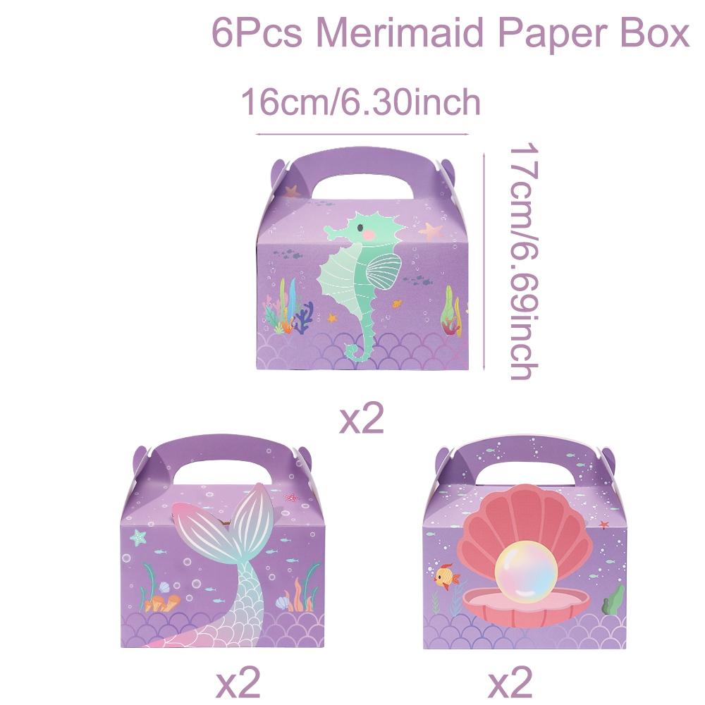 

6pcs Mermaid Gift Paper Bags Ocean Pearl Mermaid Tail Cookie Candy Packing Box For Kids Birthday Party Supply Baby Shower Favors 16x17cm