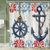 Simple Ocean Lighthouse Style Printing Shower Curtain, Bathroom Decorative Shower Curtain, Waterproof Shower Curtain with Hooks
