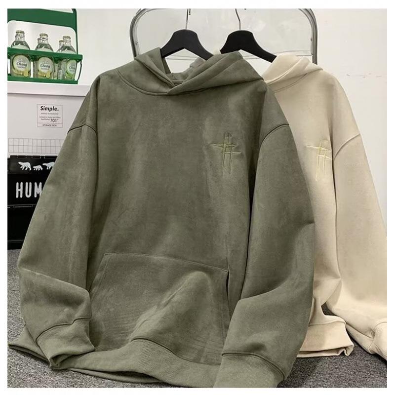 Men's Trendy Autumn Embroidered Suede Hoodie - Versatile High Street Style Jacket