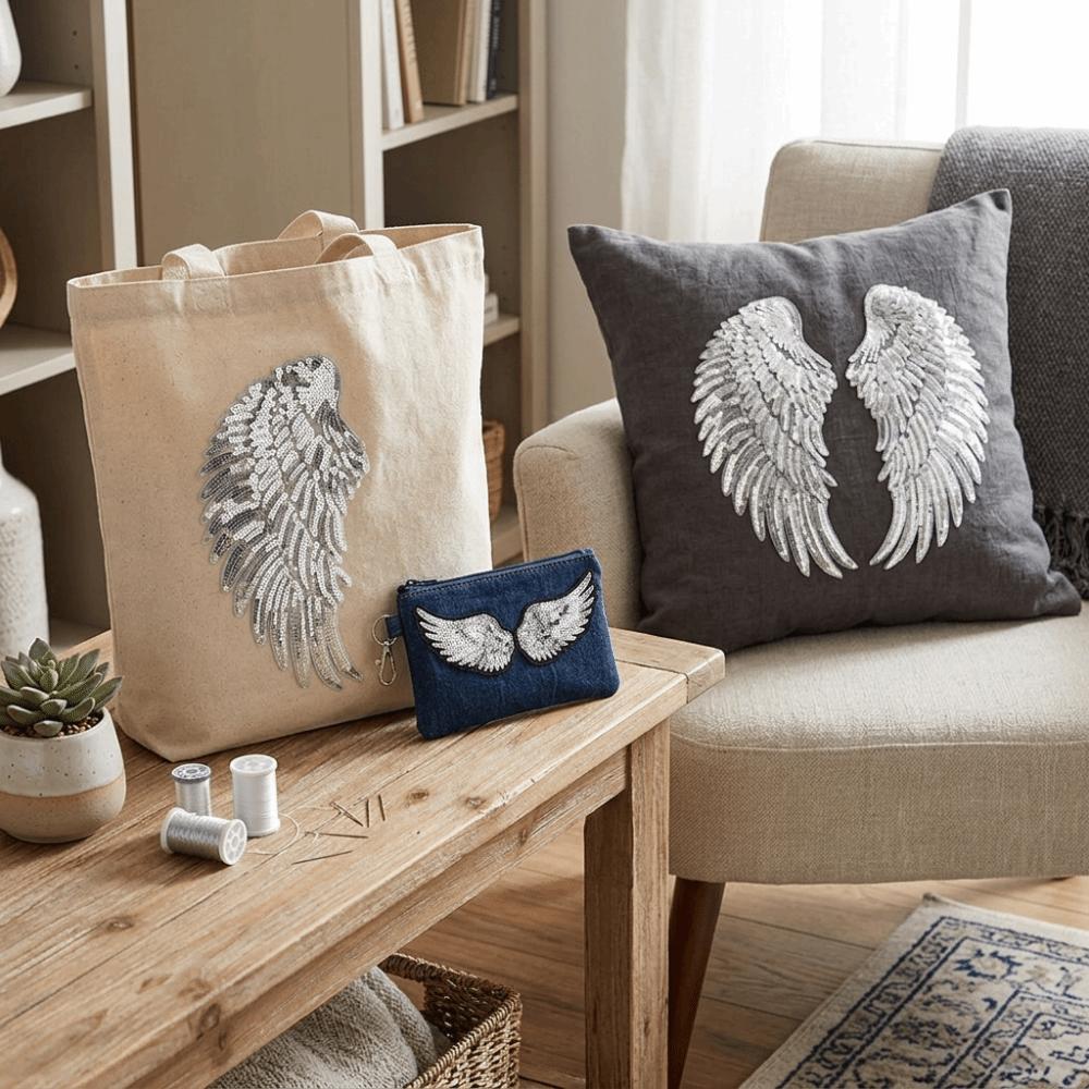Sequin Appliques Angel Wings Patches Silver Embroidered Patches Sequin Patches  DIY Clothes