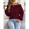European American Casual Solid Color Off Shoulder Knot Long Sleeve Women Sweater