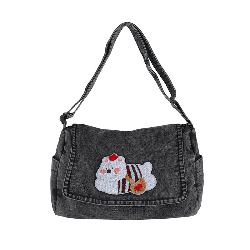 Vintage Shoulder Bag Lightweight Commuter Bag Cartoon Denim Women's Bag
