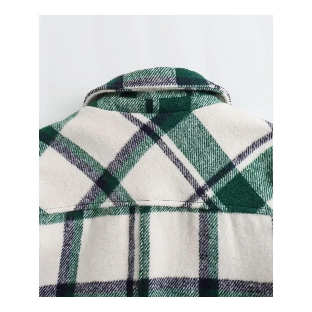 Jarní a podzimní horký prodej nové dámské oblečení Malé voňavé stylové náplastní taška Dekorace Kostkovaná vlněná bunda Kabát