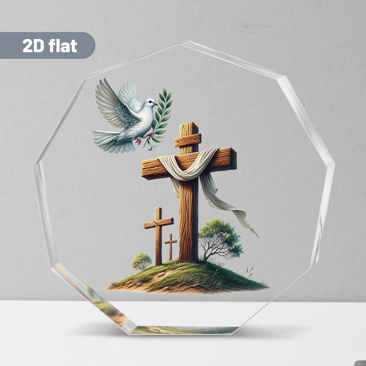 

1pc Nine-Sided Acrylic Advent & White Dove Religious Ornament - Elegant Christian Tabletop Decoration with Cross, Dove & Pine Tree Design, Office 10*10cm