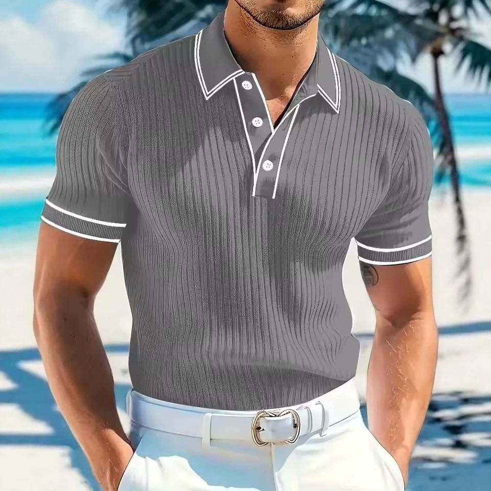 Men's Imitation Knitted Shirt with Digital Printing Pattern Short-sleeved Polo Shirt Comfortable Summer Short-sleeved Fashion Hot Sale