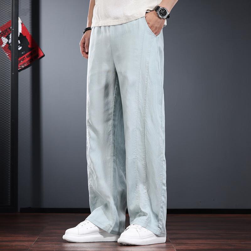 Jieluino Men s Tencel Linen Casual Straight-Leg Pants L светло-синий