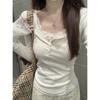 Herbst Kontrast Spitze Floral Schlankmachendes Langarm Koreanisches T-Shirt