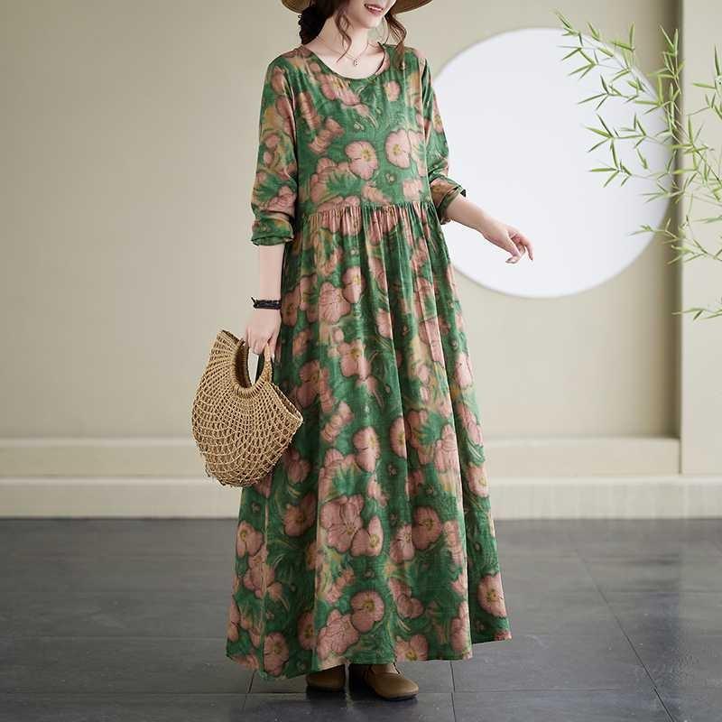 Travel Round Neck Vintage Long Skirt Flesh Covering Dresses