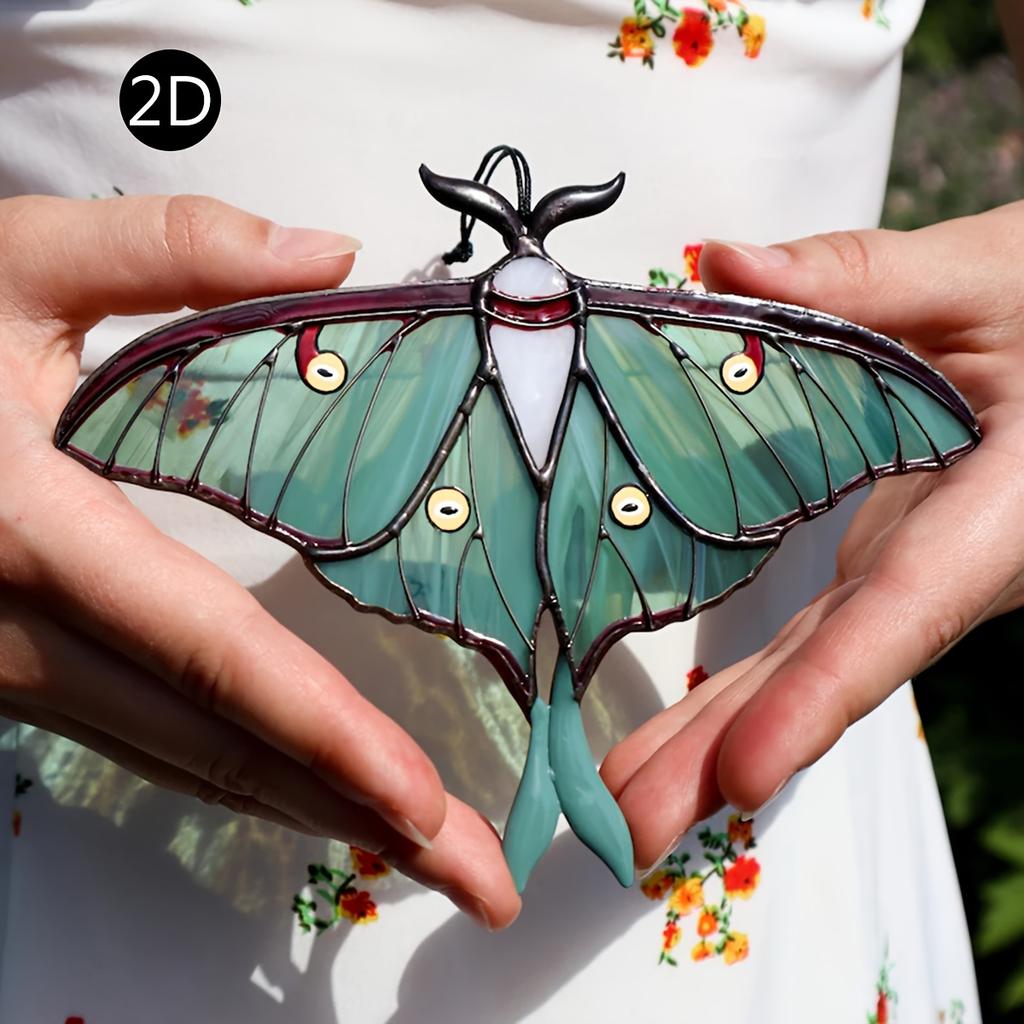 [2D Plochý] 1ks Akrylový lapač slunce se zeleným a černým motýlím designem, Perfektní pro domácnost, zahradu nebo venkovní dekor pro milovníky přírody, Motýlí ozdoba