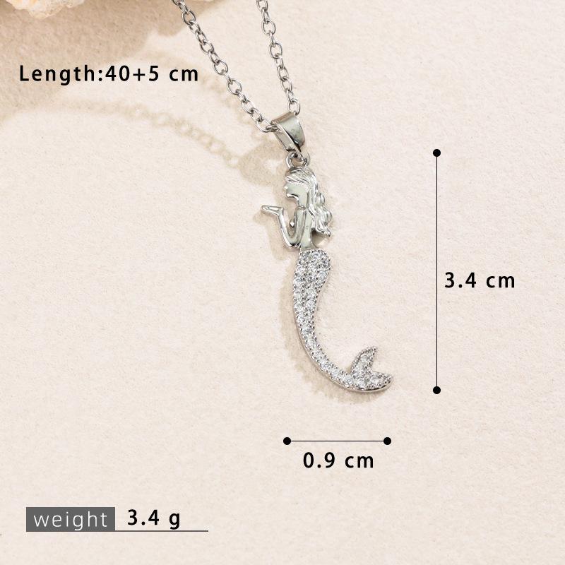 Nautical Copper Zircon Mermaid Tail Pendant Clavicle Chain Jewelry